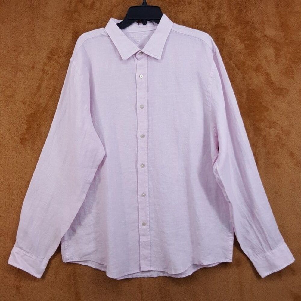 BLOOMINGDALES Shirt Mens XL Light Pink Button Up Long Sleeve 100% Linen